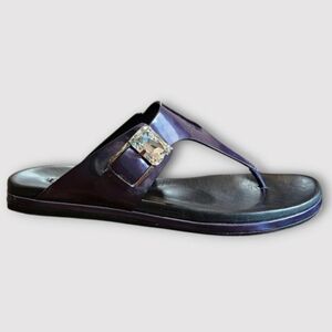 Casadei Purple Patent Leather Crystal Embellished Flat Sandals